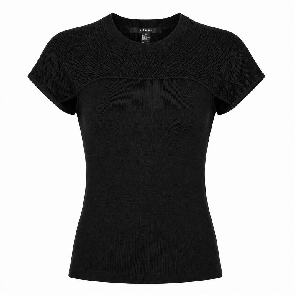 Ksubi Cutout Back Knit Top Womens XS Black Short Sleeve Designer Streetwear